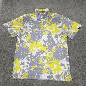 Tattoo Golf Polo Shirt Mens Large Yellow Floral Aloha II Series Golf Stretch